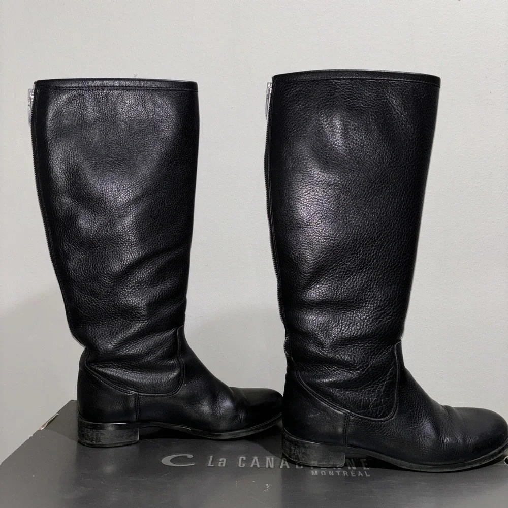 La Canadienne Sarit Black Leather Waterproof Women Knee High Boots US 7M 5446002